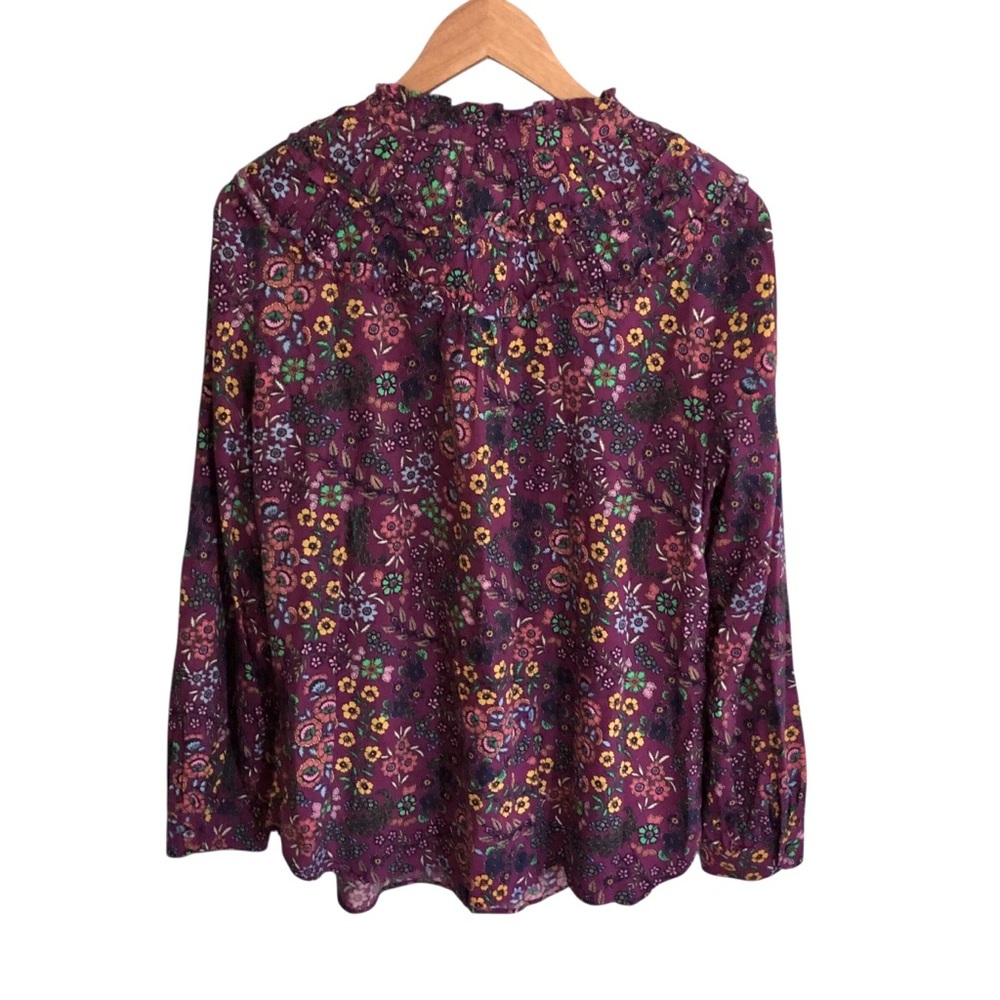Talbots Sz L Colorful Feminine Blouse Top Button Down Floral Ruffled Office L/S - Picture 7 of 8